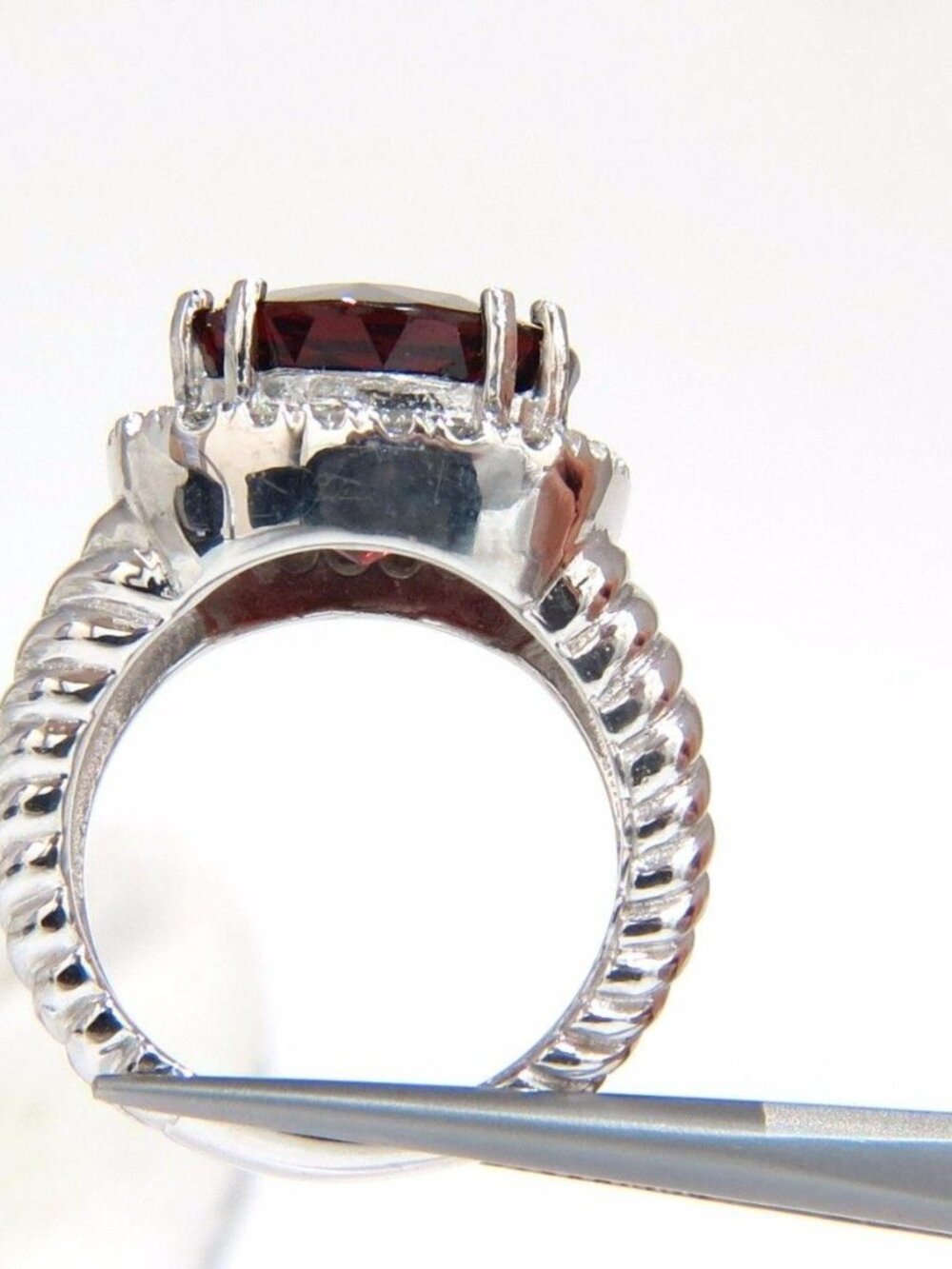 13.12CT NATURAL SPESSARTITE GARNET DIAMONDS RING VIVID RED 14KT ROPE TWIST* - Picture 3 of 6